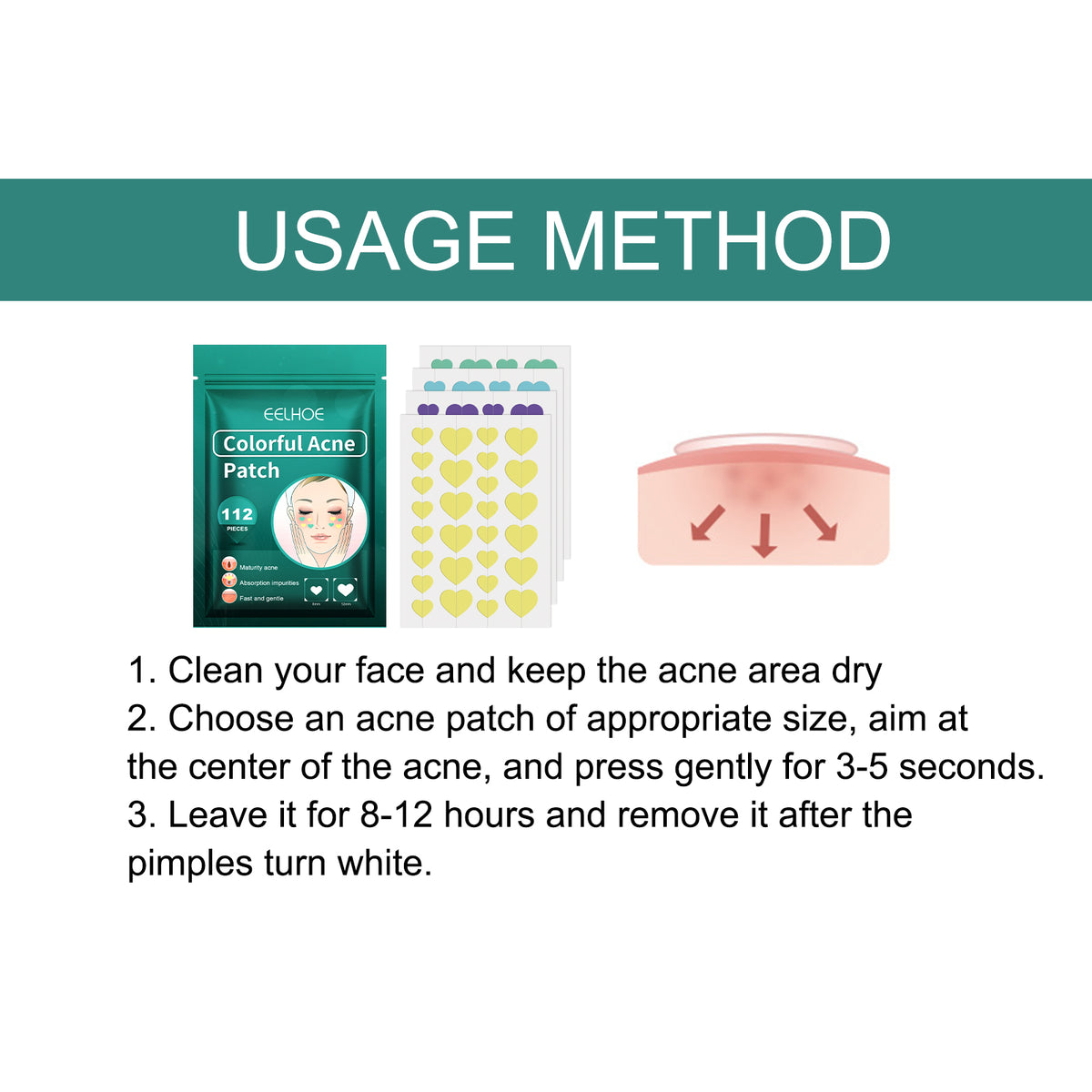Colorful Heart Acne Patches - 112 Count (US Warehouse)