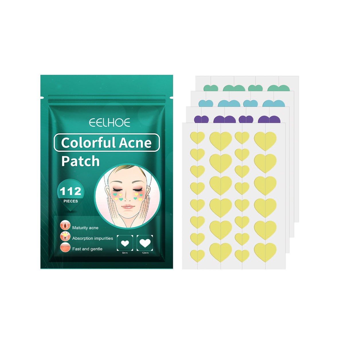 Colorful Heart Acne Patches - 112 Count (US Warehouse)